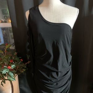 Torrid Black 1 One shoulder Long Open Bow Dress